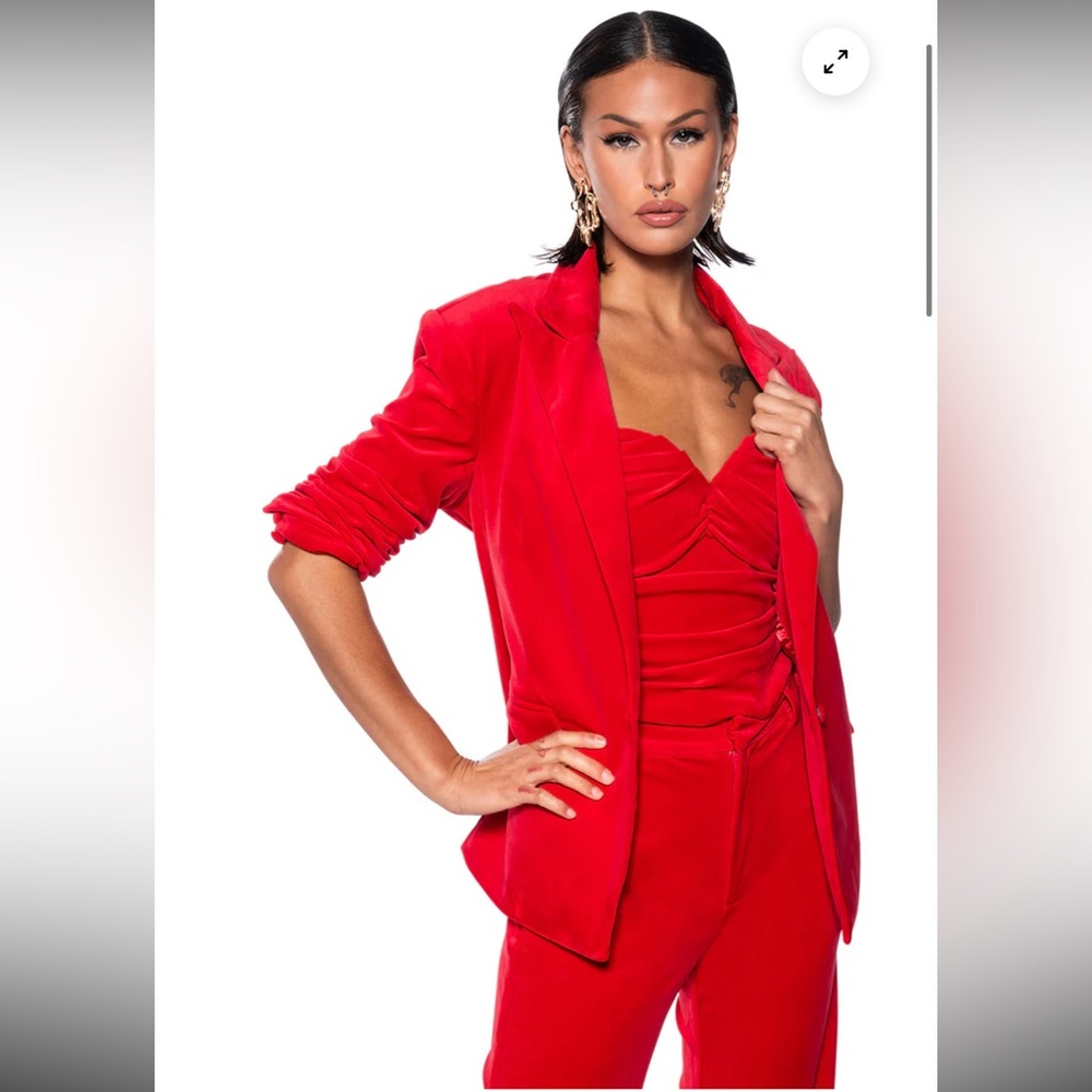 Akira Women's Red Night Moves Velvet One Button Blazer‎ Size Medium
